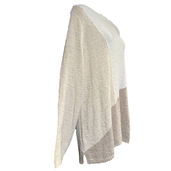 J Jill Pure Jill Colorblock Loose Knit Sweater Tunic Cream Tan Womens Size Large - Picture 4 of 7